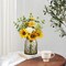 Spring Tabletop Decor – Artificial Sunflowers with Vase, Faux Silk Flower Arrangement with Daisies, Eucalyptus & Carnation for Kitchen Dining Table, Coffee Table & Farmhouse Centerpiece Decor